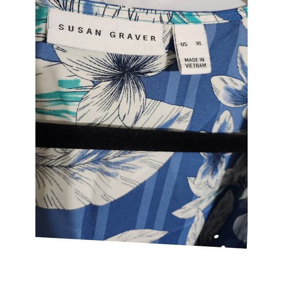 Susan Graver Plus Size 2X Blue White Floral Pattern Open Front Longline - Picture 7 of 8